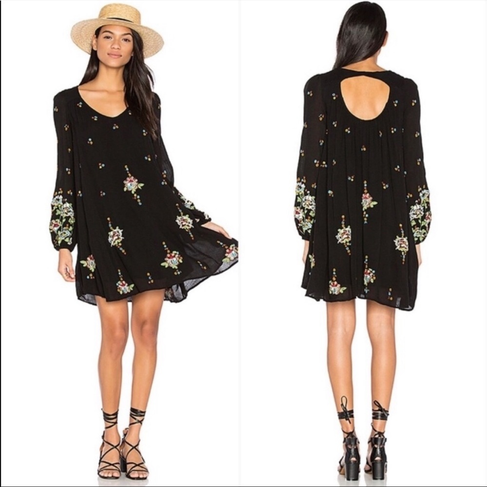 Free People Black floral embroidered dress